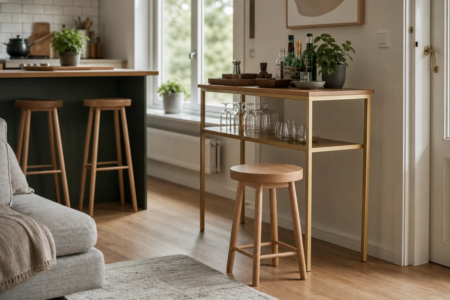 Barpall utan ryggstöd vid ett hembarbord