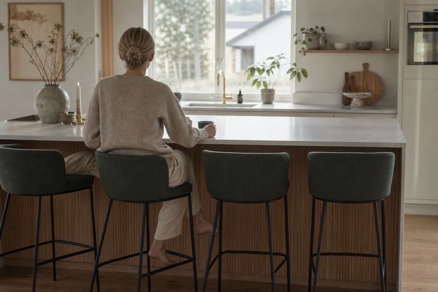Person sedd bakifrån som sitter avslappnat på en barstol