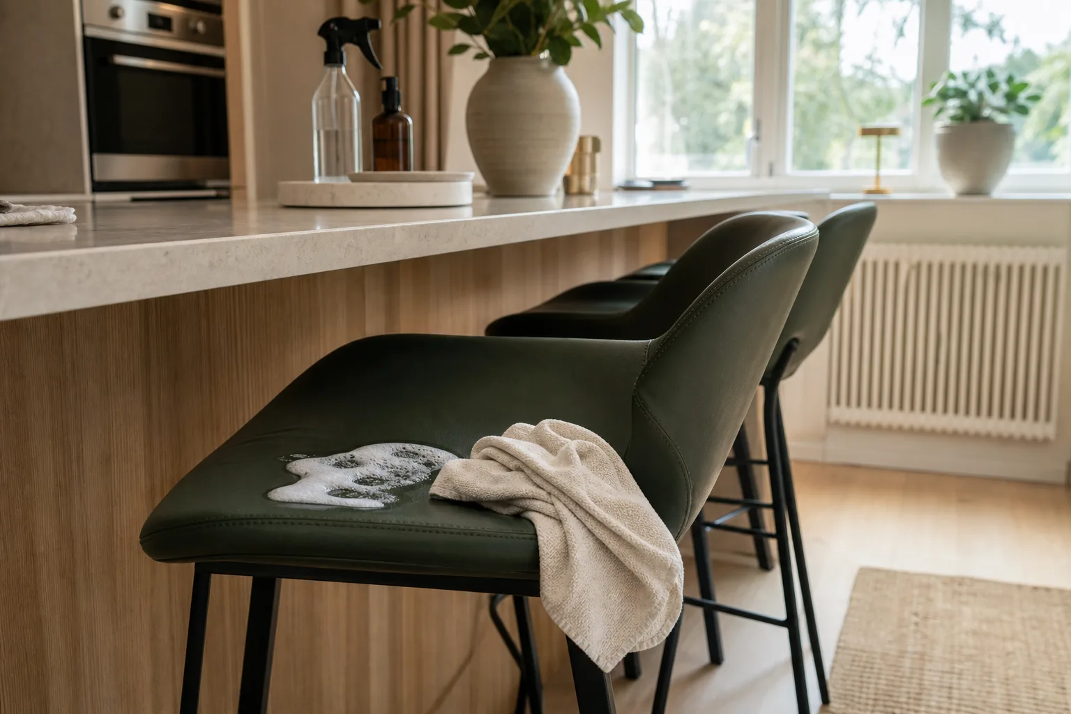 Trasa med skum på en konstlädersits